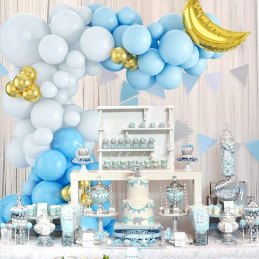 Blue Balloons for Baby Boy, Blue White Balloons Garland Arch Kit, 55 Pack 18/12 Inch Party Balloons, Blue White Gold Latex Balloons for Birthday Baby Shower Decorations - Image 5