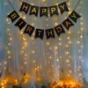 Happy Birthday Decoration Items - Black Happy Birthday Backdrop Decorations | Happy Birthday Decoration Kit | Black Happy Birthday Banner with LED Lights (Cardstock)