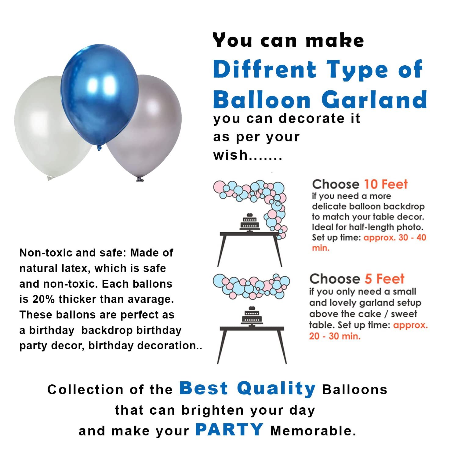 Happy Birthday Decorations For Boys Kit- Happy Birthday Banner (Paper), Arch, Blue/White/Silver Balloons For Birthday, Blue Birthday Combo for Boys, Husband - 52Pcs Birthday Decoration Kit - Image 3