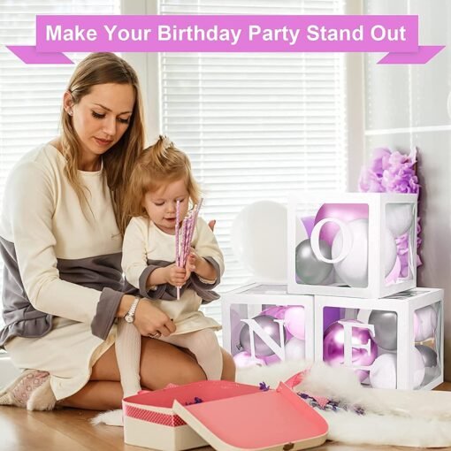 Baby Balloon Box For 1st Birthday Decoration 3 Pcs, One Box For 1st Birthday | First Birthday Decorations Girl | One Birthday Letter Stand | 1st Birthday Decoration For Girls | One Box - Image 7