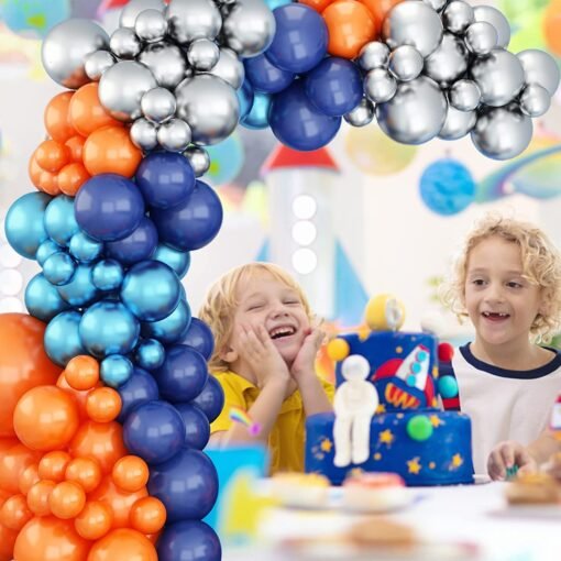 Blue and Orange Balloon Garland Arch Kit, Navy Blue Metallic and Orange Balloons Metallic Silver Balloons for Space Party Supplies, Party Balloons for Outer Space Theme Birthday Baby Shower Decoration - Image 5