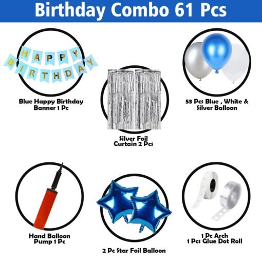 Blue Birthday Decoration Items-Huge Combo Of 61 Pcs Birthday Decoration Items For Boys|Metallic Confetti Balloons For Birthday Decorations|Birthday Decorations For Husband, Men - Image 2