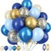 30 Pcs Blue and Gold Latex Balloons, 12 Inch Navy Blue Metallic Gold Confetti Balloons, Blue Party Balloons for Baby Shower Wedding Anniversary Birthday Theme Party Graduation Decoration