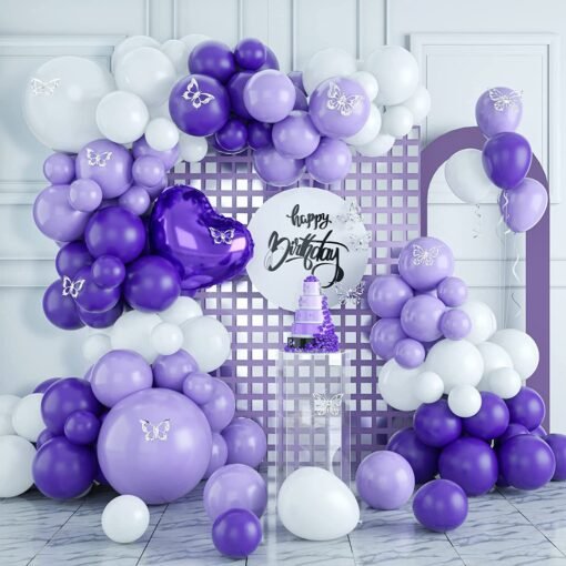 Purple Theme Party Balloons for Birthday, 65pcs Purple Balloons Garland Arch Kit, Pastel Purple Balloons Arch Kit with Heart Shaped Foil Balloon for Birthday Decoration Baby Shower Wedding