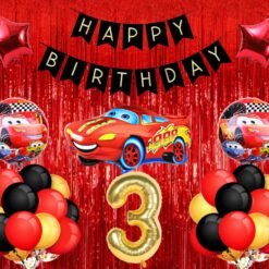 Car Latex 39 Pcs Mcqueen Car Theme 3rd Birthday Decoration for Boys (Pack of 39, Red & Black)