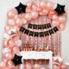 Rose Gold Birthday Decoration Kit-Set Of 69 Pcs Happy Birthday Decoration Items|Happy Birthday Confetti Rubber Balloons|Birthday Decoration For Wife|Happy Birthday Black Banner(Cardstock)