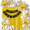 Happy Birthday Decoration For Husband Kit Combo Set - 58pcs Birthday Bunting Metallic Balloons With Balloon Pump & Glue Dot - Happy Birthday Decorations Items