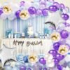 purple blue white golden Happy Birthday Decoration Combo Kit with Banner, Balloons, star foil 47pcs for Birthday Decoration Boys, Kids, Girl, Husband, Wife, Girl Friend, Adult.