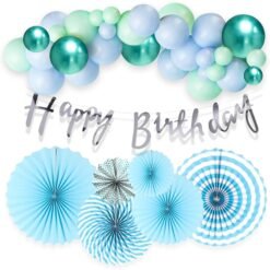 Blue Theme Birthday Decoration - 33Pcs Combo with Paper Fan for Decoration | Blue Balloons for Birthday Decoration | Birthday Decoration Items for Boys | Blue Theme Birthday Decorations