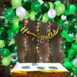 Jungle Theme Party Decoration Items for Kids Birthday - Pack of 55 Pcs - Bunting, Artificial Leaf, Latex Balloons, Arch tape - Decorating Items Birthday Party for Boy or Girl (Multicolor)