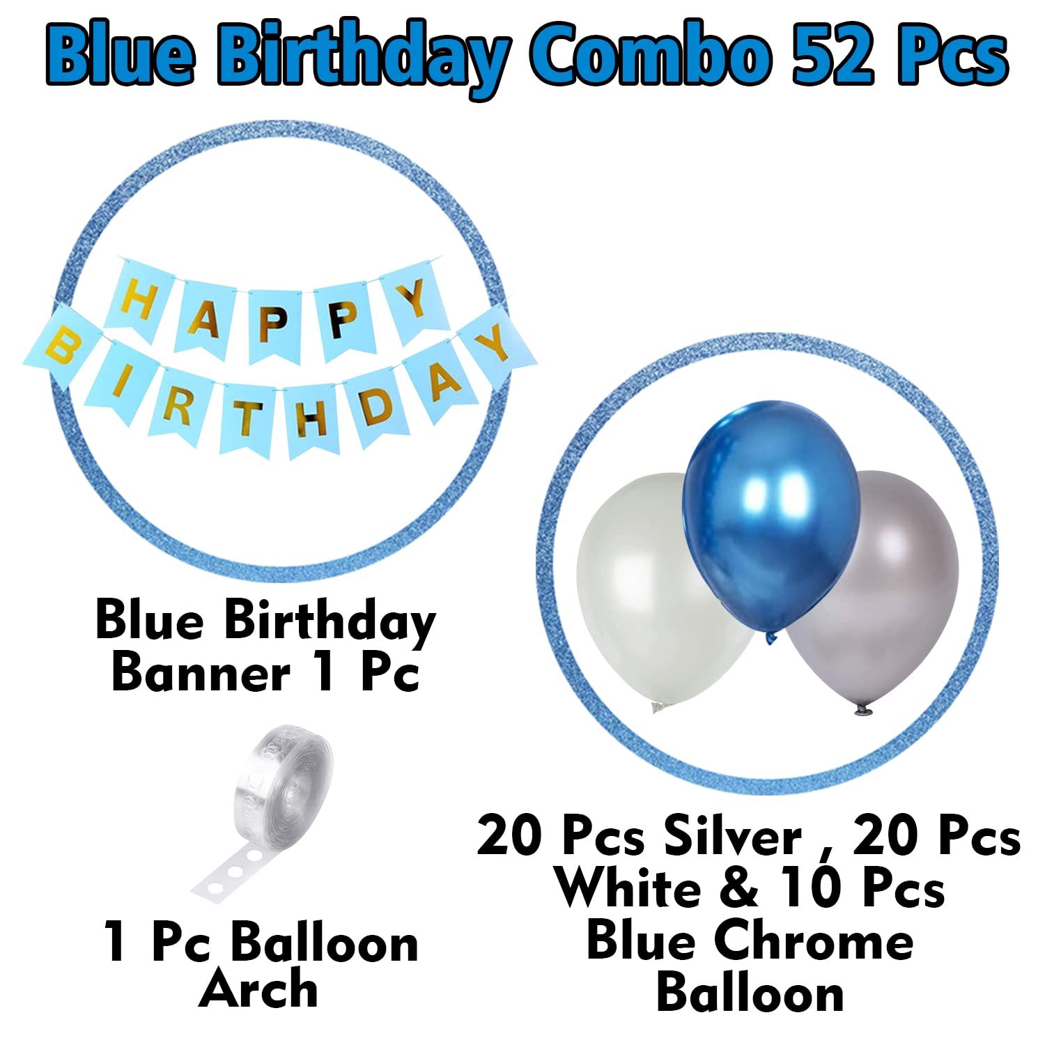 Happy Birthday Decorations For Boys Kit- Happy Birthday Banner (Paper), Arch, Blue/White/Silver Balloons For Birthday, Blue Birthday Combo for Boys, Husband - 52Pcs Birthday Decoration Kit - Image 2