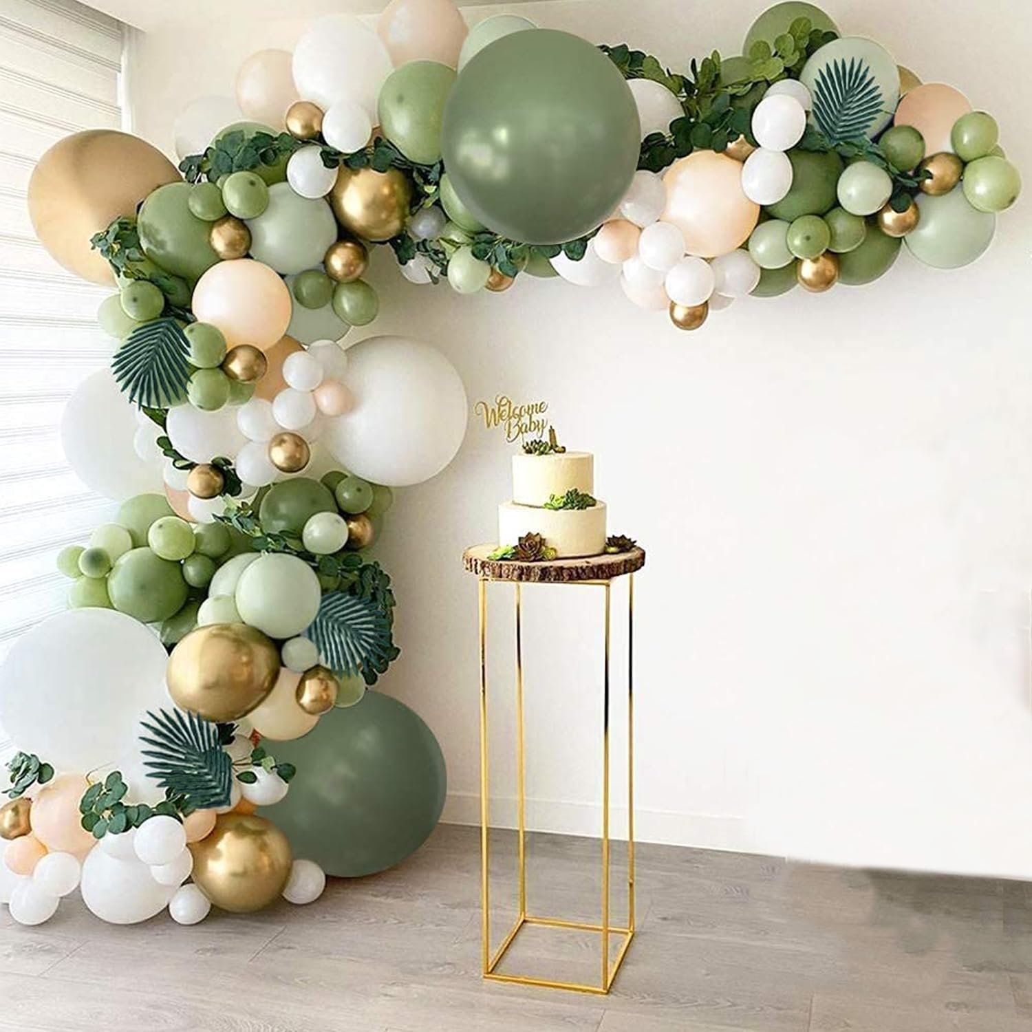 Balloons Garland Arch Kit- Green and White 77Pcs for Bride to Be Balloon/Birthday Decorations for Husband Or Wife/30th, 40th, 50th, 60th Bday,Retirement ,Rubber balloon