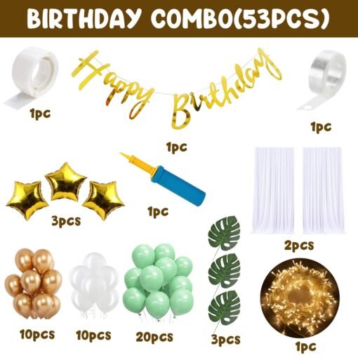 Green Birthday Decoration Items - Pack of 53 Pcs, Happy Birthday Banner with Metallic Balloons | Balloon Arch Strip | Birthday Decoration for Kids Birthday | Birthday Decoration Kit - Image 2