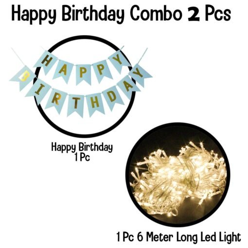 Blue Happy Birthday Banner with White Warm Led Light Set of 2 for Boys, Kids, Birthday Decorations Indoor-Outdoor - Image 2