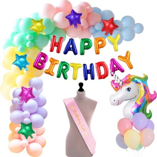 Unicorn Theme Latex Birthday Decorations Items Multicolor Combo Set 51Pcs Kit For Happy Birthday Decoration Kit For Girls Unicorn Birthday Decorations Baby Birthday Decoration Items