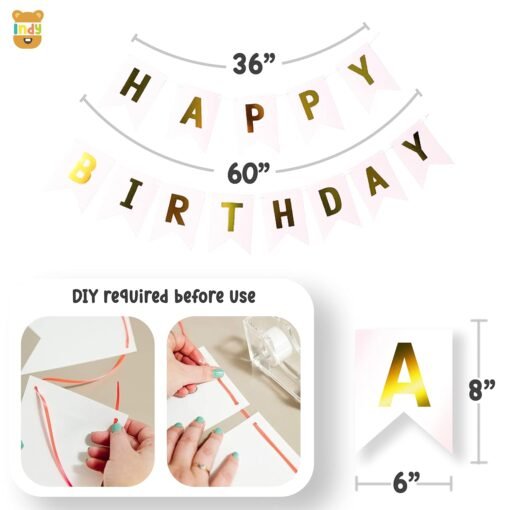 White Cardboard Happy Birthday 13 Letters Banner String , Silver Star, Gold Heart, Gold White & Silver Metallic Foil Balloons Theme Backdrop - Image 3