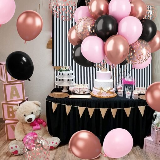 30 Pcs Black Pink Latex Balloons, 12 Inch Metallic Rose Gold and Confetti Balloons for Girls Birthday Baby Shower Engagement Anniversary Wedding Bridal Shower Party Graduation Decoration - Image 7