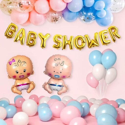 Baby Shower Decoration Items with Pastel Pink and blue, White Balloons, Gold Confetti Balloon, Baby Girl and Boy Foil Balloons and Gold Baby Shower Banner- 35Pcs