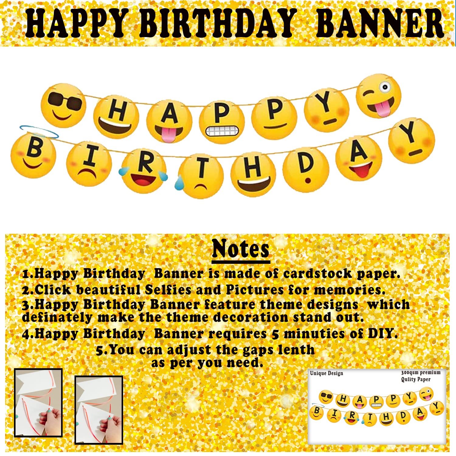 Emoji Theme Birthday Decoration Kit-51Pcs Combo,Smiley Birthday Theme For Kids|Smiley Theme Birthday Decoration Kit|Happy Birthday Banner (Cardstock)|Birthday Decoration Items,Multicolor - Image 4