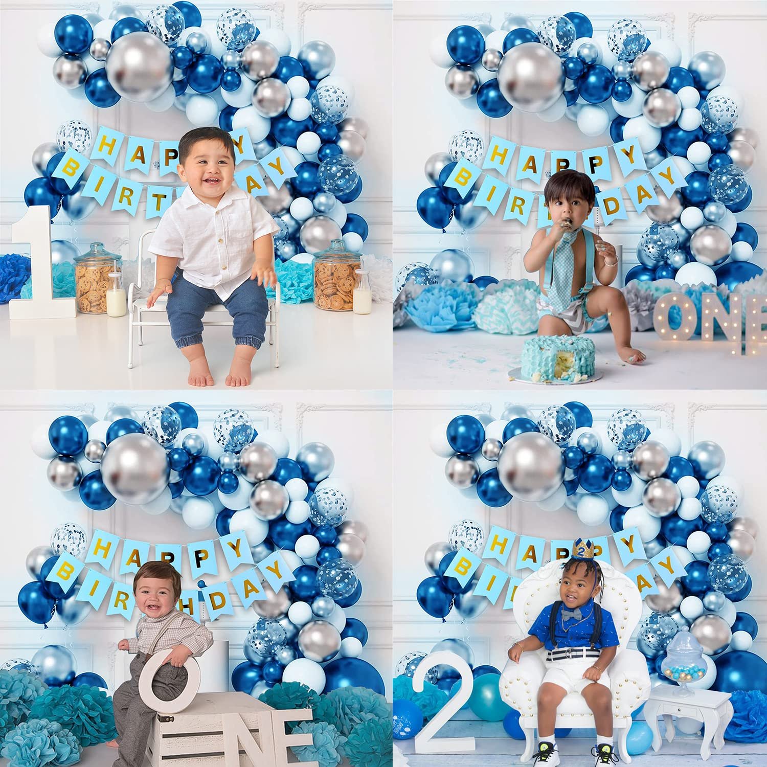 Happy Birthday Decorations For Boys Kit- Happy Birthday Banner (Paper), Arch, Blue/White/Silver Balloons For Birthday, Blue Birthday Combo for Boys, Husband - 52Pcs Birthday Decoration Kit - Image 7