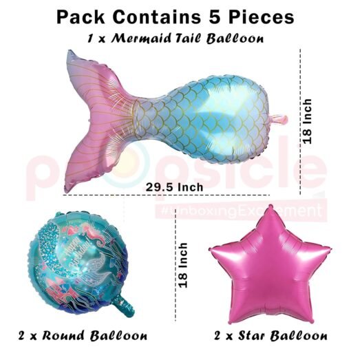 Birthday Foil Mermaid Theme Birthday Decoration Balloon Green Pack of 5 Girl Birthday Party Supplies Item… - Image 2