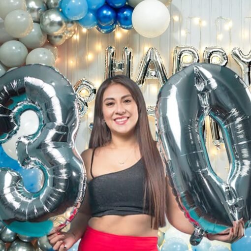 Happy Birthday Balloon Decoration Kit - Pack of 97 Pcs - Party and Fun - Blue and Silver Birthday Decoration At Home - Foil Balloons, Pixel Light - Image 4