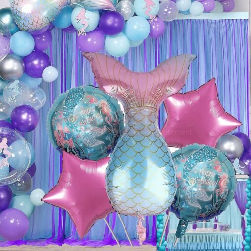 Birthday Foil Mermaid Theme Birthday Decoration Balloon Green Pack of 5 Girl Birthday Party Supplies Item… - Image 5
