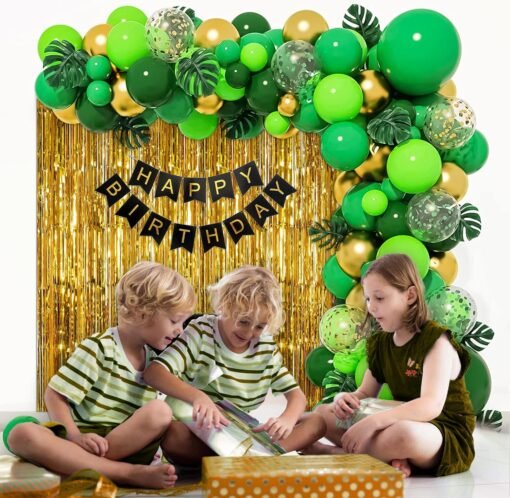 Jungle Theme Birthday Decoration Item for boys with Backdrop, Artificial leaves,Confetti balloons & Happy birthday party banner pack of 72 items - Image 7