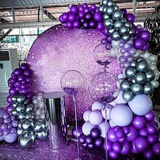 60Pcs Pastel Purple Party Balloons, Purple White Balloons Garland Arch Kit, Macaron Metallic Purple Balloons Arch Kit with Crown Foil Balloon for Birthday Decoration Baby Shower Wedding - Image 5
