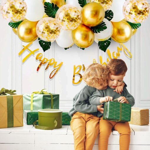 Golden Birthday Decoration Items - 36Pcs Happy Birthday Decoration Kit With Golden Balloons & Artificial Leaves | Golden Confetti Balloons for Birthday | Happy Birthday Banner (Cardstock) - Image 6