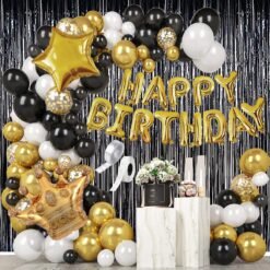 Multicolor Birthday Decoration Items- 56Pcs | Happy Birthday Decoration Kit | Golden Happy Birthday Foil Balloon | Happy Birthday Banner | Foil Curtain for Decoration | Metallic Balloons