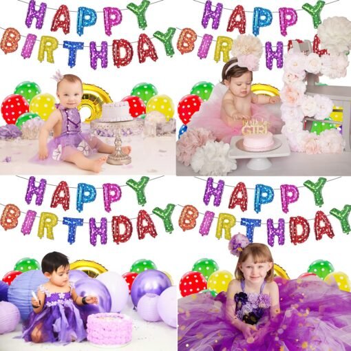 Happy Birthday Decoration Kit Combo - 23Pcs Multicolor 3rd Birthday Decoration Combo For Kids With Polka Dotted Balloons, Birthday Foil Balloons, No.3 Golden Foil Balloons - Image 7