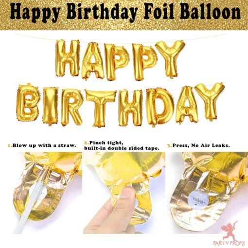 Happy Birthday Decoration For Husband Kit Combo Set - 44pcs Birthday Foil balloon Golden Pennant Metallic Confetti Balloons With Star Foil Balloon - Happy Birthday Decorations Items - Image 4