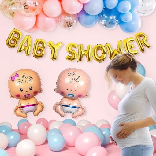 Baby Shower Decoration Items with Pastel Pink and blue, White Balloons, Gold Confetti Balloon, Baby Girl and Boy Foil Balloons and Gold Baby Shower Banner- 35Pcs - Image 5