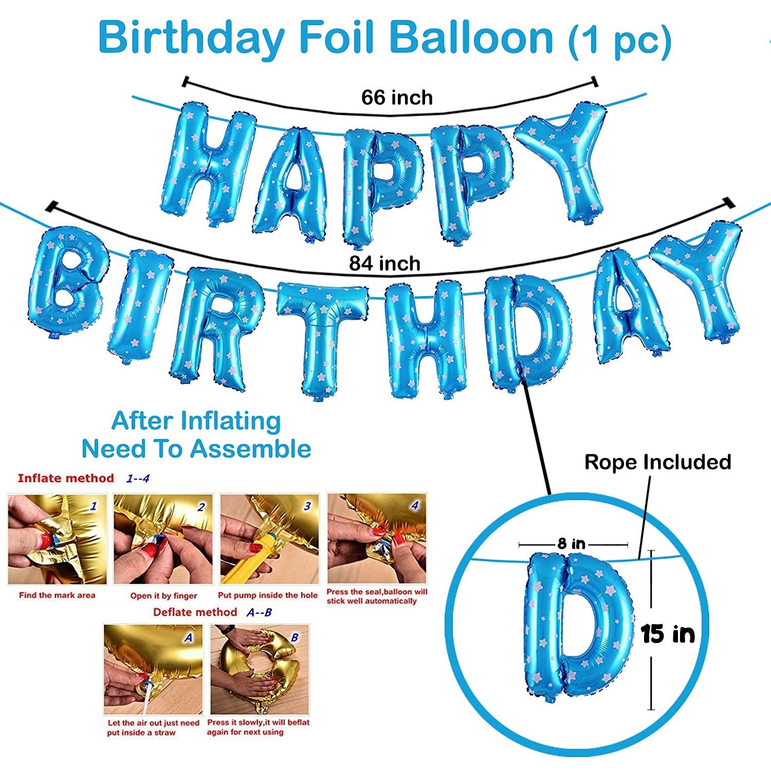 Birthday Decoration kit for 1st Birthday Boys-56Pcs with Foil Curtain / Bday Supplies Items with Blue HBD foil Balloon, Number Foil Baloons/1st Birth Day Props for Kids/Newborn Gifts Set - Image 3
