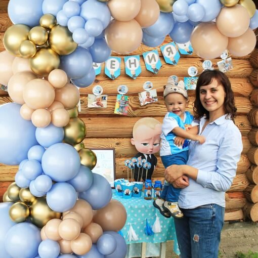 65Pcs Blue and Nude Balloon Garland Kit, Baby Shower Balloons Arch Kit with Macaron Blue and Nude and Gold Latex Balloons for Boys Girls Birthday Wedding Welcome Baby Engagement Party Decorations - Image 6