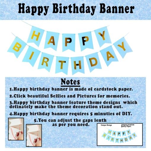 Birthday Decorations Kit for Boys- 46pcs with Paper Bunting, Latex & Metallic Balloons, Ribbon & Hand Balloon Pump/Blue Balloons For Decoration/Blue and White Balloons for Decoration - Image 4