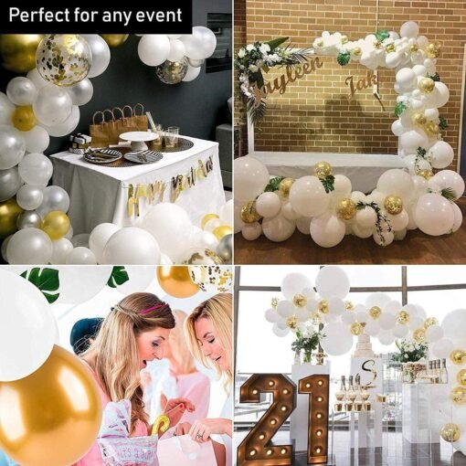 White Balloon For Decoration- Pack Of 100 White And Gold Balloons For Decoration/Birthday Decoration Kit/Metallic Balloon Decoration/Birthday Decoration Items Set - Image 6