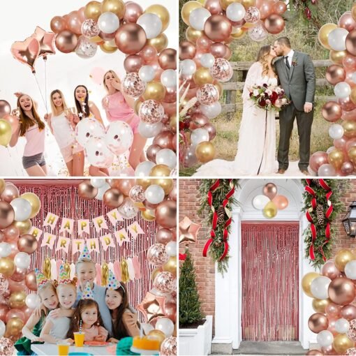 Pink Rose Gold Balloons Garland Arch Kit, Birthday Party Decorations Set 12+18 Inch, Happy Birthday Banner, Fringe Curtains, Tassel Garland for Girls Women Engagement Wedding Baby Shower Graduation - Image 5