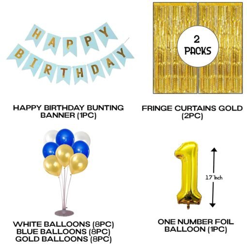 HAPPY BIRTHDAY DECORATION SET OF 29 PCS (1st Birthday - Blue Gold White) - Image 2