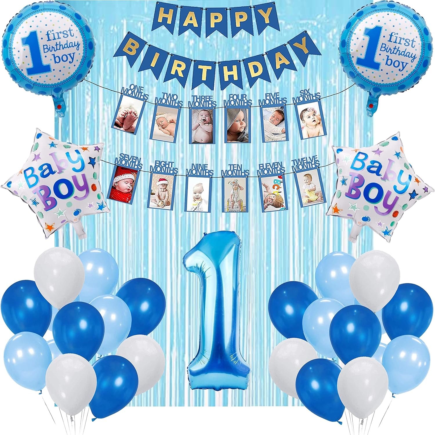 First Birthday Decoration Balloons with Photo Banner Pack of