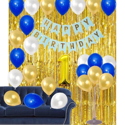 HAPPY BIRTHDAY DECORATION SET OF 29 PCS (1st Birthday - Blue Gold White)