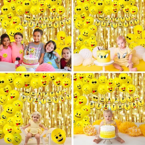 Emoji Theme Birthday Decoration Kit - Pack of 54Pcs, Smiley Birthday Theme For Kids | Smiley Balloons for Birthday Decoration | Happy Birthday Banner(Cardstock) | Birthday Decoration Kit - Image 7