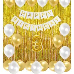 HAPPY BIRTHDAY DECORATION SET OF 29 PCS (3rd Birthday - Gold White)