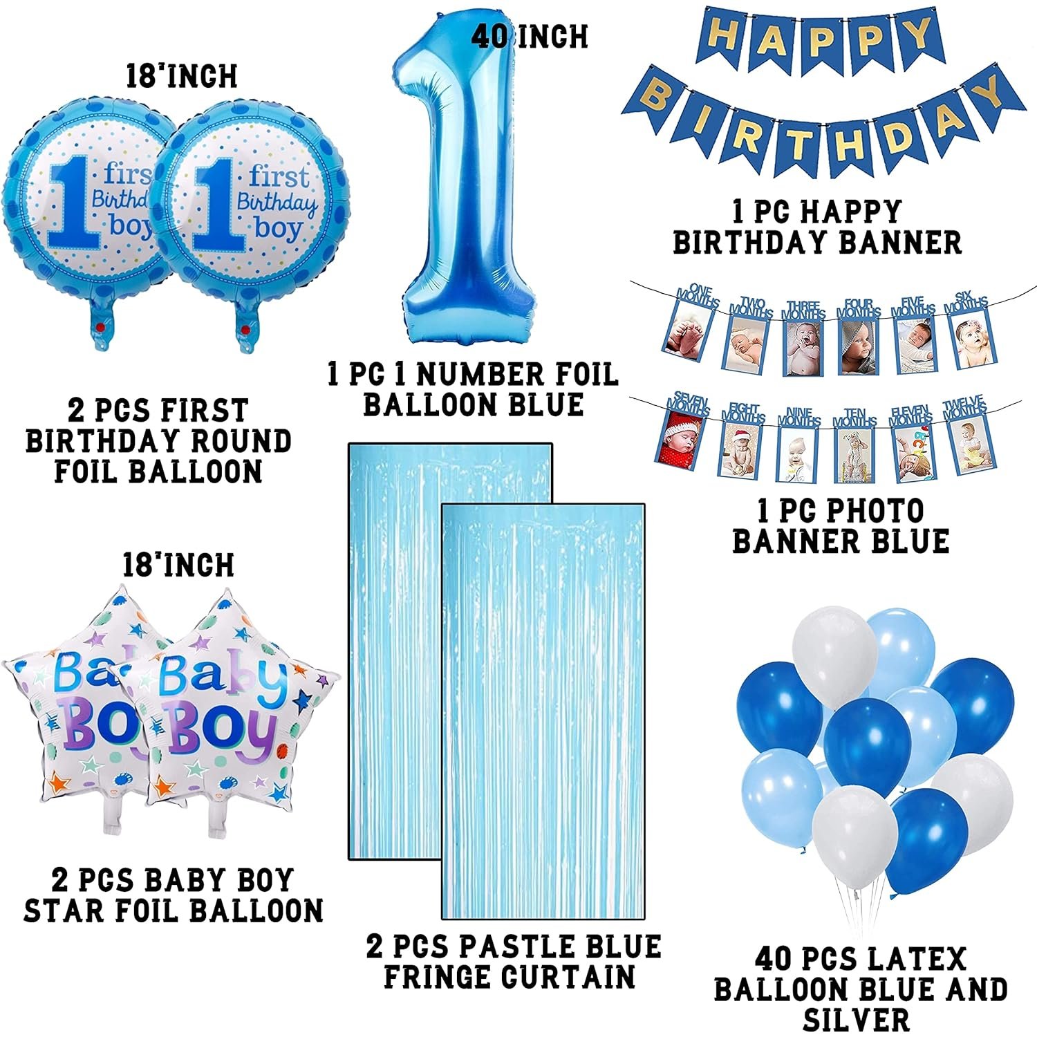 First Birthday Decoration Balloons with Photo Banner Pack of - Image 2