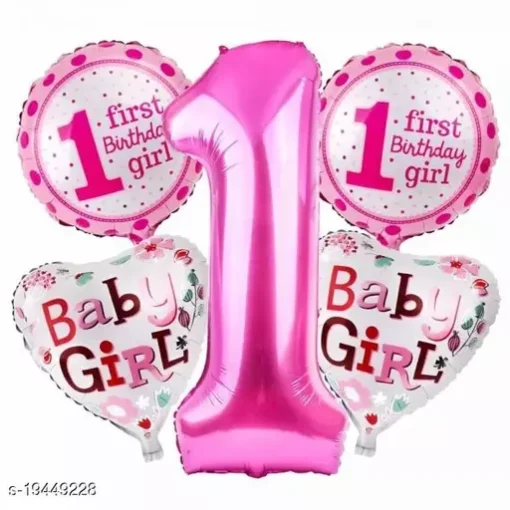 Theme First Birthday Foil Balloons Decoration for Baby Girl Set 10 Pcs - Image 3