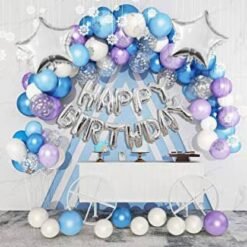 blue purple silver white Happy Birthday Decoration Combo Kit with Banner, Balloons, star foil 59pcs for Birthday Decoration Boys, Kids, Girl, Husband, Wife, Girl Friend, Adult.