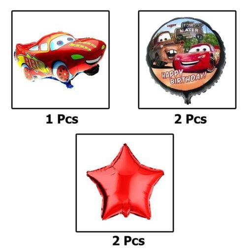 Happy Birthday Decoration Lightning Mcqueen Car Theme Combo Kit Items With Metallic Balloons Foil Curtain Shimmer For Little Kids Theme Birthday Party Decorations Red Pack of 39 - Image 3