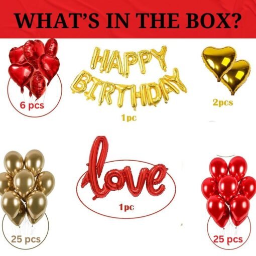 Happy Birthday Decoration Items Kit - 60Pcs Red and Golden Metallic Balloon Combo For Wife Girlfriend Boyfriend Husband - Image 2