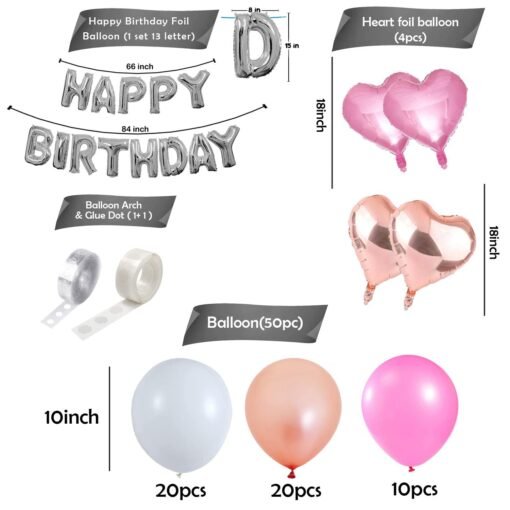 Birthday Decoration Items For Wife - 62 Pcs Birthday Balloons For Girls|Heart Shape Balloons|Heart Shape Balloons For Decoration|Pink Balloons|Rose Gold Birthday Decoration Kit - Image 2